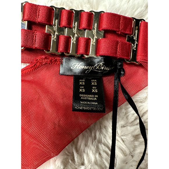 Honey Birdette SAMANTHA❤️ Red & Gold Cheeky Brief Panty XS - Picture 3 of 3